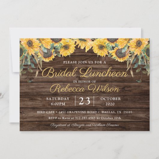 Rustiek hout Zonnebloem Country Barn Bridal Lunche Kaart (Voorkant)