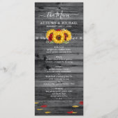 Rustiek hout Zonnebloem en Red Rose bruiloft Menu (Voorkant)