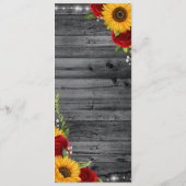 Rustiek hout Zonnebloem en Red Rose bruiloft Menu (Achterkant)