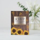 Rustiek hout & Zonnebloem | Herfst bruiloft RSVP Briefkaart (Staand voorkant)