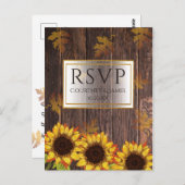 Rustiek hout & Zonnebloem | Herfst bruiloft RSVP Briefkaart (Voorkant / Achterkant)
