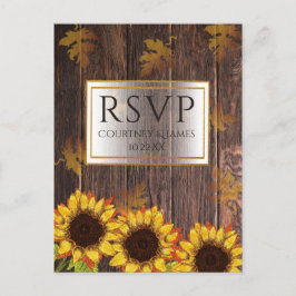 Rustiek hout & Zonnebloem | Herfst bruiloft RSVP Briefkaart