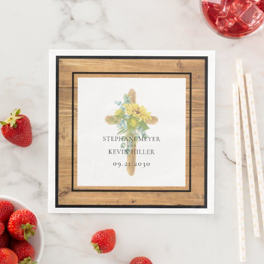 Rustiek Hout Zonnebloem Houten Kruis Huwelijk Servet (Insitu)