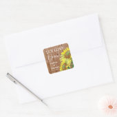 Rustiek hout zonnebloem laat liefde groeien bruilo vierkante sticker (Envelop)