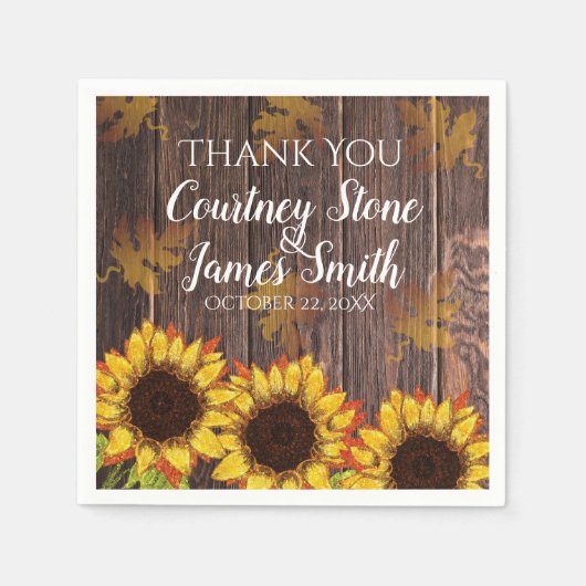 Rustiek Hout & Zonnebloem | Land bruiloft Servet (Voorkant)