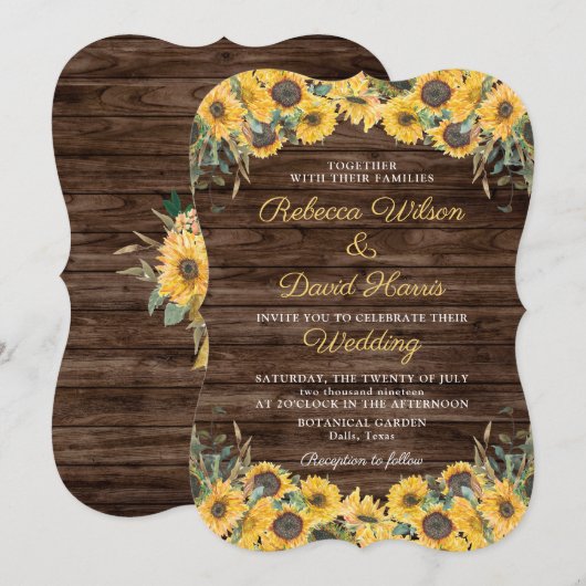 Rustiek hout Zonnebloem Land Schuur Bruiloft Kaart (Voorkant / Achterkant)