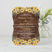 Rustiek hout Zonnebloem Land Schuur Bruiloft Kaart (Staand voorkant)