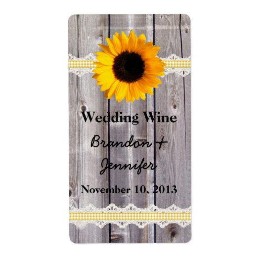 Rustiek hout & Zonnebloem Mini Wijn Etiketten (Voorkant)