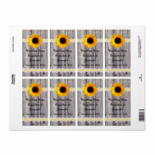 Rustiek hout & Zonnebloem Mini Wijn Etiketten (Full Sheet)