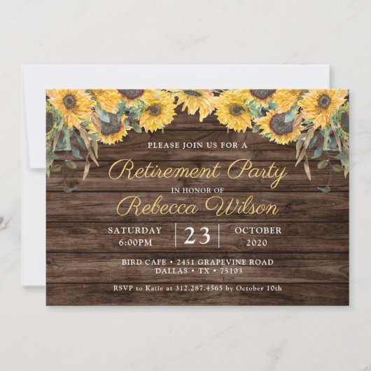 Rustiek Hout Zonnebloem Pensioen Partij Kaart (Voorkant)