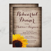 Rustiek hout zonnebloem repetitie diner uitnodigin kaart (Voorkant / Achterkant)