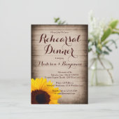 Rustiek hout zonnebloem repetitie diner uitnodigin kaart (Staand voorkant)