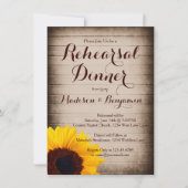 Rustiek hout zonnebloem repetitie diner uitnodigin kaart (Voorkant)