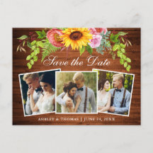 Rustiek hout Zonnebloem Save the Date Foto