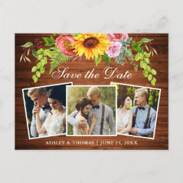 Rustiek hout Zonnebloem Save the Date Foto Uitnodiging Briefkaart