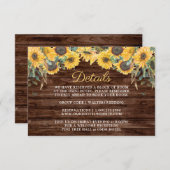 Rustiek hout zonnebloem schuur bruiloft details informatiekaartje (Voorkant / Achterkant)