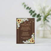 Rustiek hout Zonnebloem Stoffig Blauw Bloemen Deta Informatiekaartje (Staand voorkant)