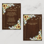 Rustiek hout Zonnebloem Stoffig Blauw Bloemen Deta Informatiekaartje (Voorkant / Achterkant)