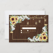 Rustiek hout Zonnebloem Stoffig Blauw Bloemen RSVP Kaartje (Achterkant)