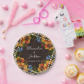 Rustiek Hout Zonnebloem String Lights Huwelijk Bor Papieren Bordje (Feest)