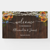 Rustiek Hout Zonnebloem String Lights Trouwbanner Spandoek (Horizontaal)