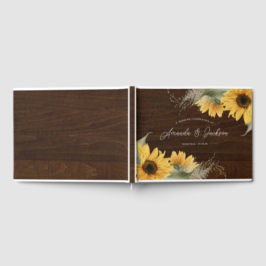Rustiek hout zonnebloem thema bruiloft gastenboek (Volledig)