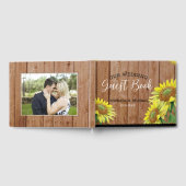 Rustiek Hout Zonnebloem Trouwpaar Foto Gastenboek (Volledig)
