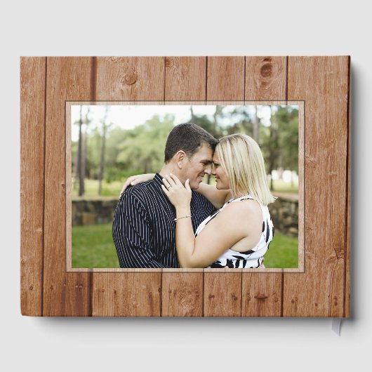 Rustiek Hout Zonnebloem Trouwpaar Foto Gastenboek (Achterkant)