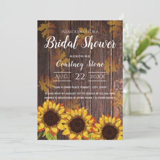 Rustiek Hout & Zonnebloem | VRIJGEZELLENFEEST Kaart (Staand voorkant)