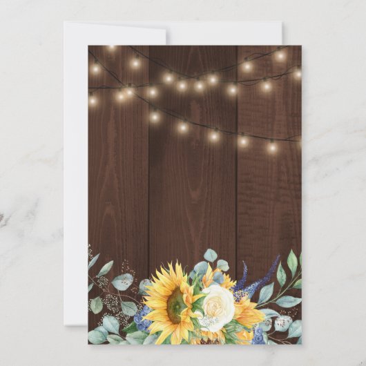 rustiek hout Zonnebloem witte pioen bruiloft Kaart (Achterkant)