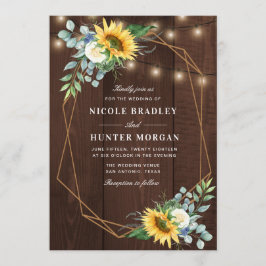 rustiek hout Zonnebloem witte pioen bruiloft Kaart