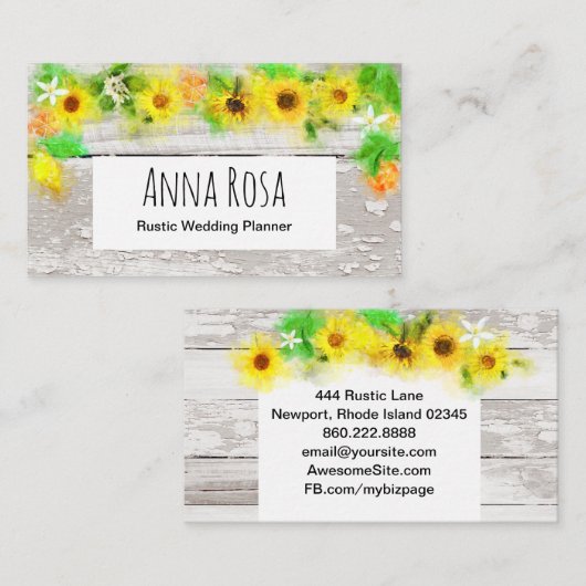 Rustiek Hout Zonnebloemen Citrus Citrus Citrus Visitekaartje (Voorkant / Achterkant)
