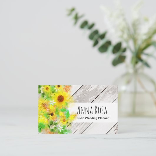 ** Rustiek Hout Zonnebloemen Citrus Citrus Visitekaartje (Staand voorkant)