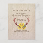 Rustiek hout Zonnebloemen en gewei Save the Date Aankondigingskaart (Voorkant)