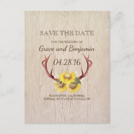Rustiek hout Zonnebloemen en gewei Save the Date Aankondigingskaart