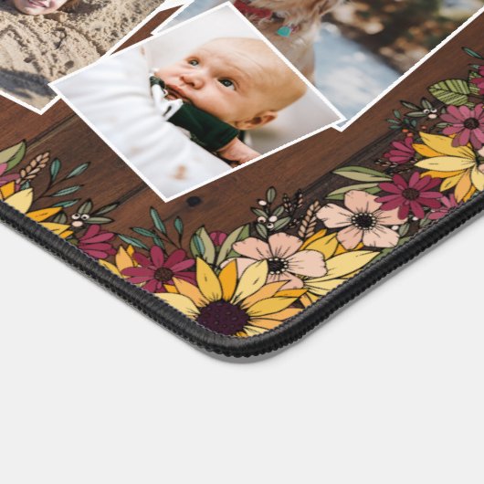 Rustiek hout zonnebloemen familie 18 foto collage bureaumat (Hoek)