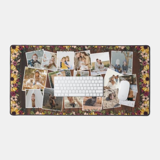 Rustiek hout zonnebloemen familie 18 foto collage bureaumat (Keyboard & Muis)