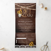 Rustiek Hout Zonnebloemen Hoefijzer Western Bruilo Drieluik Uitnodiging (Binnen)