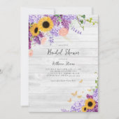 Rustiek Hout Zonnebloemen Lila Bloemen Vrijgezelle Kaart (Voorkant)