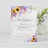 Rustiek Hout Zonnebloemen Lila Bloemen Vrijgezelle Kaart (Staand voorkant)