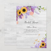 Rustiek Hout Zonnebloemen Lila Bloemen Vrijgezelle Kaart (Voorkant / Achterkant)