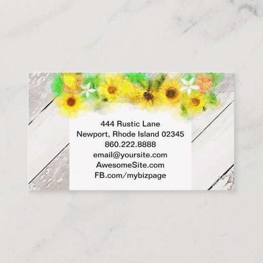 ** Rustiek Hout Zonnebloemen Sinaasappels Citroen Visitekaartje (Achterkant)