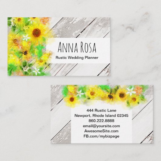 ** Rustiek Hout Zonnebloemen Sinaasappels Citroen Visitekaartje (Voorkant / Achterkant)