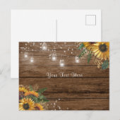 Rustiek hout, zonnebloemen, slingerlichtjes & groe briefkaart (Voorkant / Achterkant)