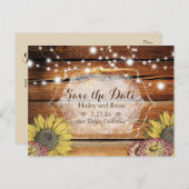 Rustiek Hout, Zonnebloemen ,Typografie Save the Da Aankondigingskaart (Voorkant / Achterkant)