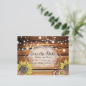 Rustiek Hout, Zonnebloemen ,Typografie Save the Da Aankondigingskaart (Staand voorkant)