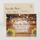 Rustiek hout, zonnebloemen, typografie uitnodiging (Voorkant / Achterkant)