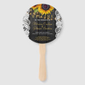 Rustiek hout zonnebloemen wit kant bruiloft ceremo handwaaier (Voorkant)