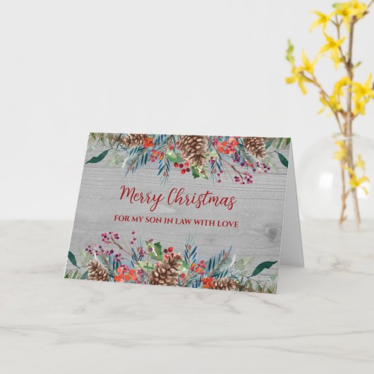 Rustiek Hout Zoon in de Wet Vrolijk Kerstfeest Kaart (Gele Bloem)