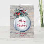 Rustiek hout zoon Vrolijk Kerstmis Kaart (Voorkant)